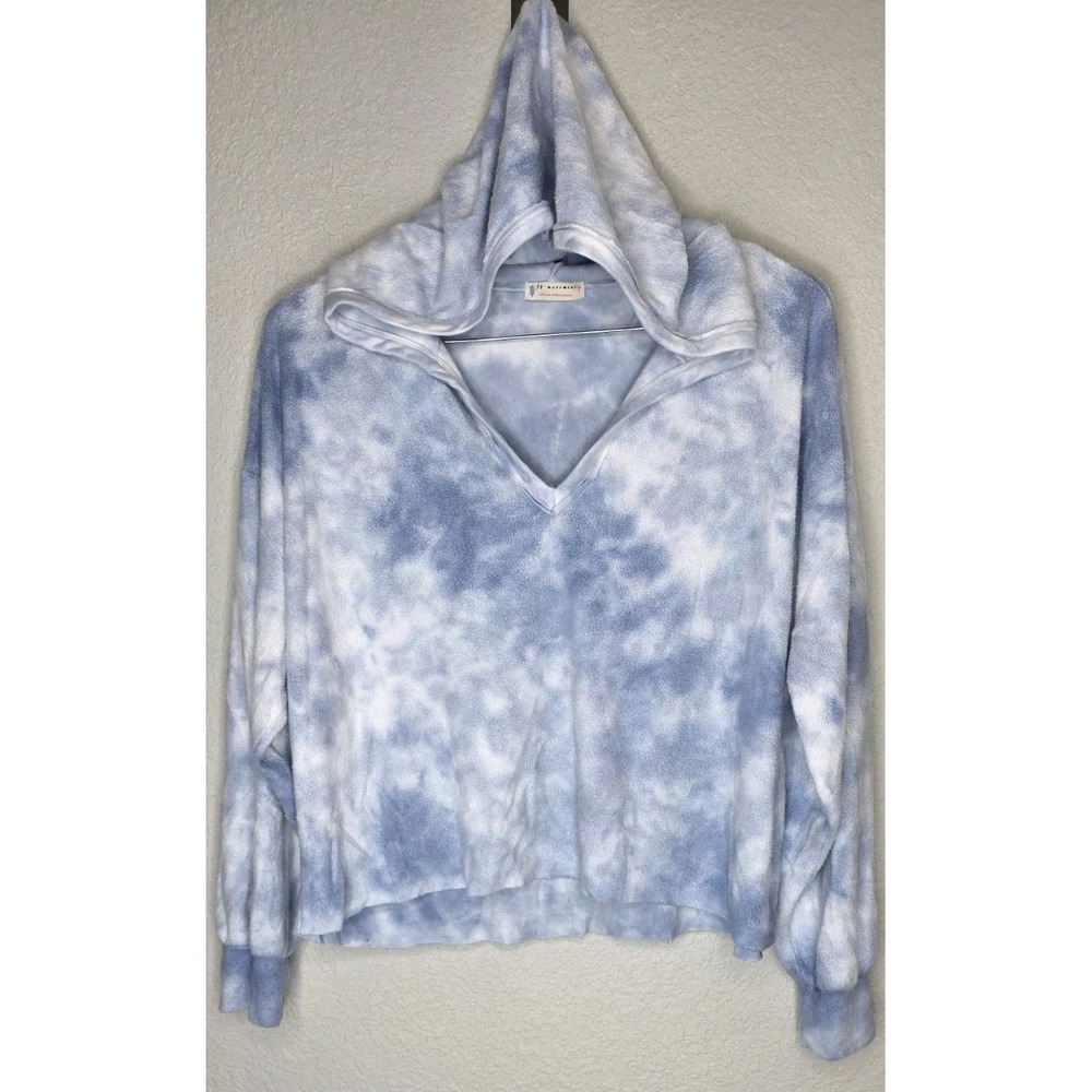 Intimately Free People Hoodie Blue Tie Dye Sz S Oversized Raw Hem Lounge Yoga
